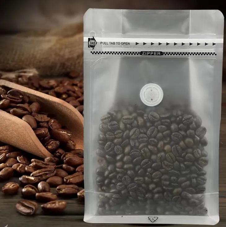 Sand Ink Plastic 12oz 250g Bulk Coffee Bags Translucent Flat Bottom Coffee Packaging Bean Bag Pouch with Valve Zipper - Sealable Coffee Bag and 250g Coffee Bag