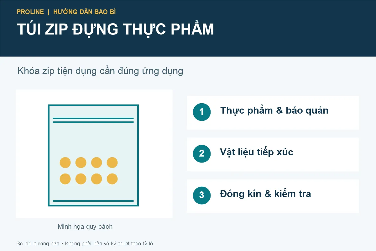 Minh họa túi zip đựng thực phẩm và các điều kiện cần xác nhận