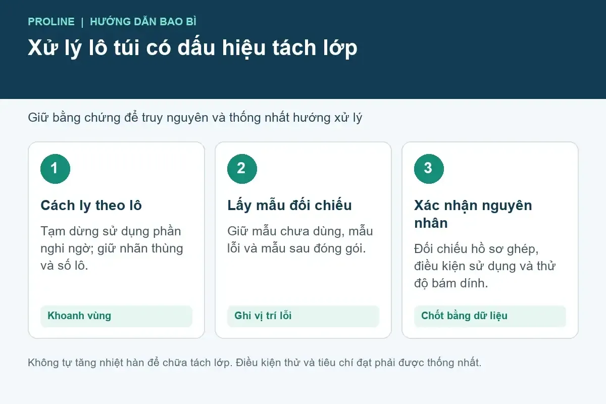 Quy trình cách ly lô túi phức hợp, giữ mẫu và xác nhận nguyên nhân tách lớp