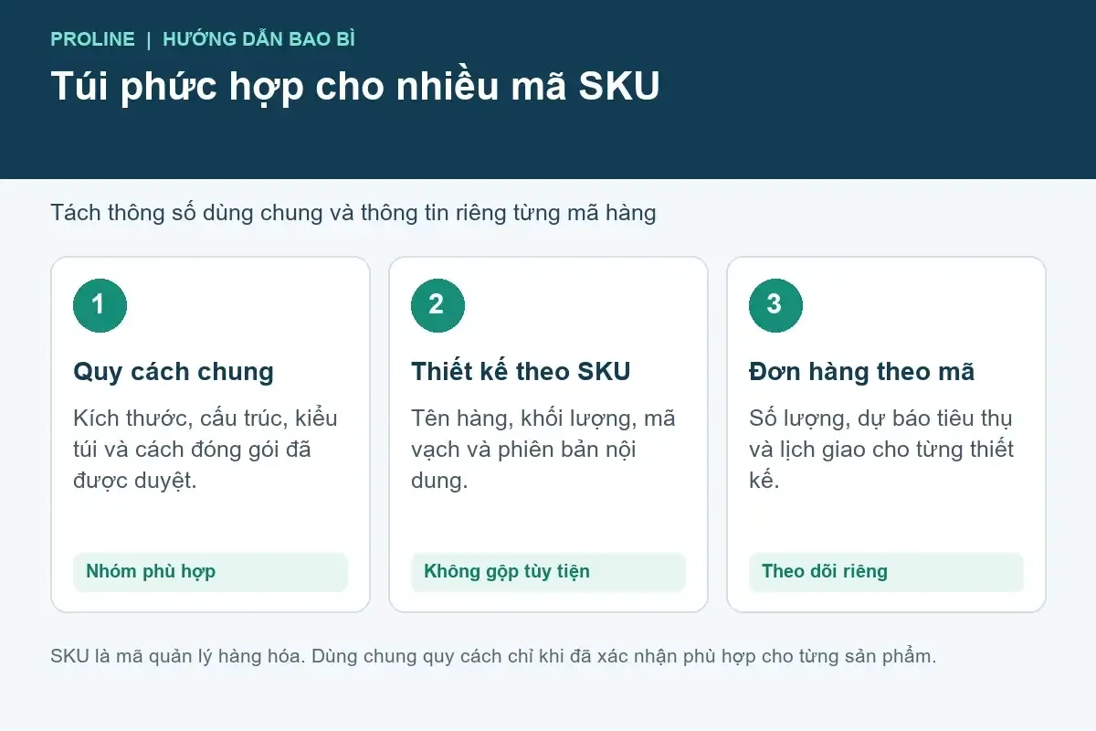 Đặt túi phức hợp nhiều SKU: cách giảm tồn kho bao bì