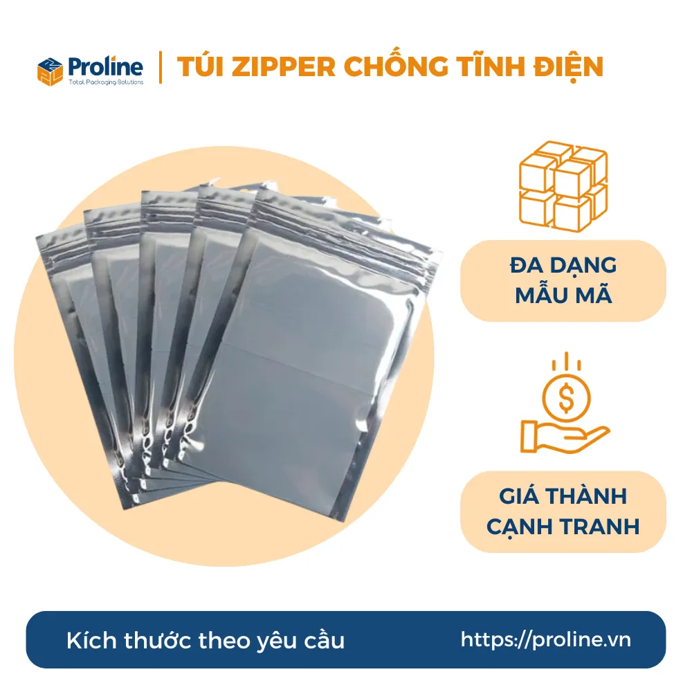 Túi zipper chống tĩnh điện Proline minh họa kiểu miệng đóng mở