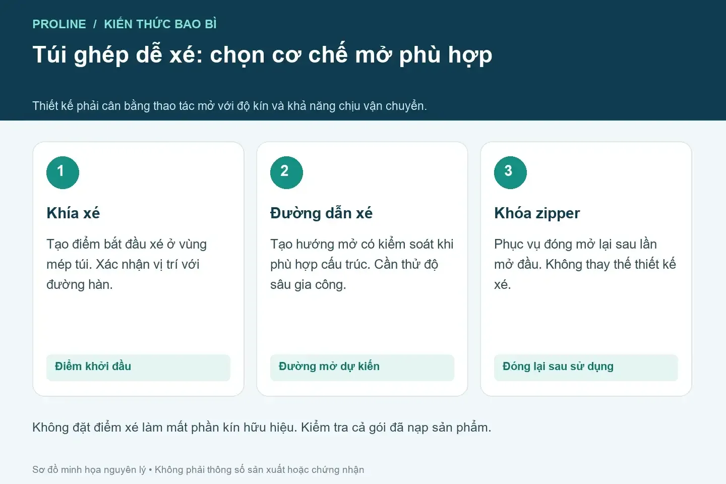 So sánh vai trò của khía xé, đường dẫn xé và zipper trên túi ghép phức hợp
