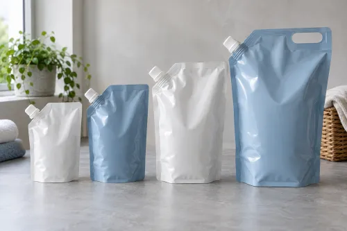 Minh họa các quy cách túi có vòi cần thử cùng phương án đóng thùng