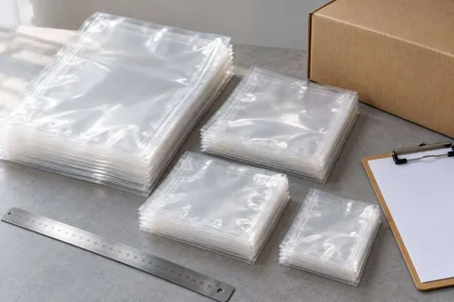 Các chồng túi hút chân không trong suốt và vật dụng chuẩn bị yêu cầu báo giá