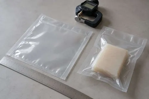 Minh họa đo túi trải phẳng và kiểm tra độ dày bằng dụng cụ phù hợp