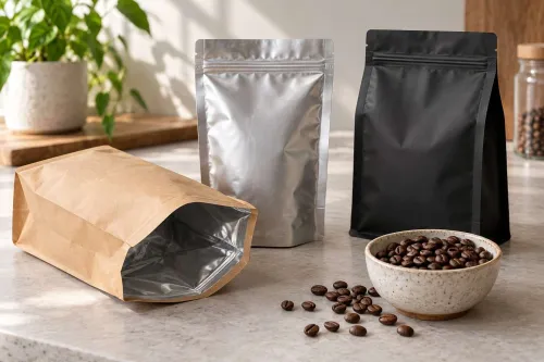 Các mẫu vật liệu và kiểu túi bao bì cà phê